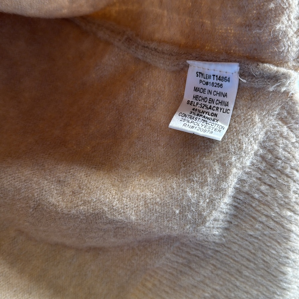 Entro Tan V-Neck denim sleeve contrast distressed sweater casual mixed material - Picture 11 of 13